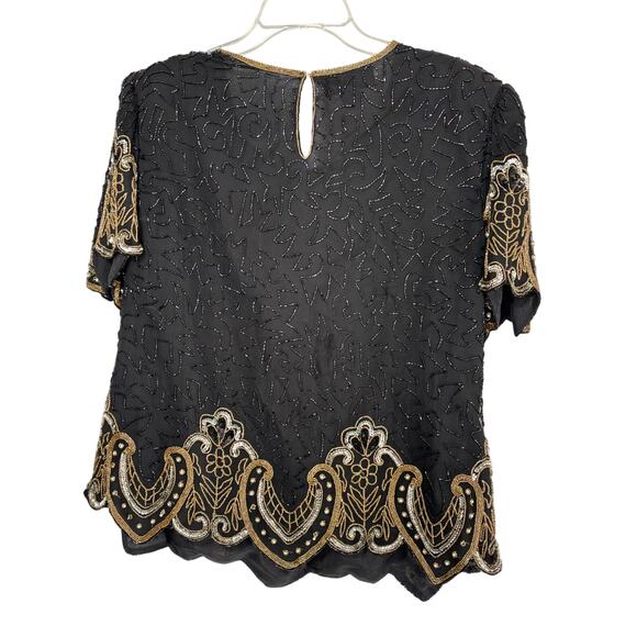 Laurence Kazar Vintage Black Gold Silver Beaded Laurence Beaded Cocktail XXL - Picture 5 of 7